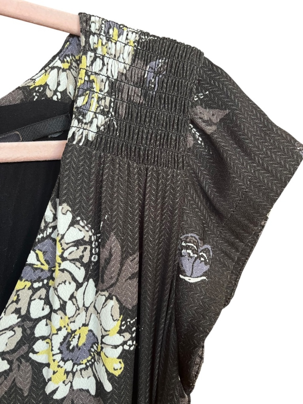 FREE PEOPLE All I Got Black Floral V-Neck Tiered Belted Boho Maxi Dress SZ 10 - Picture 7 of 13